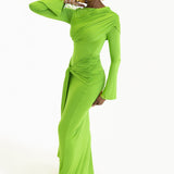 Tala Long Sleeve Asymmetrical Drape Maxi Dress