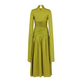 Mide Maxi Dress with Long Flowy Sleeves Chartreuse