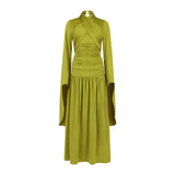 Mide Maxi Dress with Long Flowy Sleeves Chartreuse