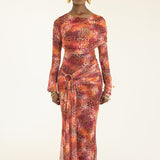 Jada Long Sleeve Asymmetrical Drape Maxi Mesh Dress