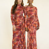 Jada Long Sleeve Asymmetrical Drape Maxi Mesh Dress