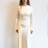 Tala Long Sleeve Asymmetrical Drape Maxi Dress in Ivory
