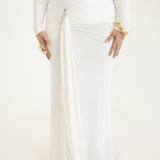 Lita Draped Tie Maxi Skirt in White