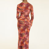 Jada Long Sleeve Asymmetrical Drape Maxi Mesh Dress