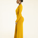 Lita Draped Tie Maxi Skirt in Mustard