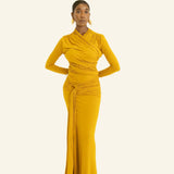 Lita Draped Tie Maxi Skirt in Mustard