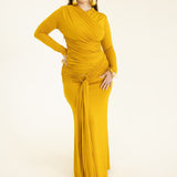 Lita Draped Tie Maxi Skirt in Mustard