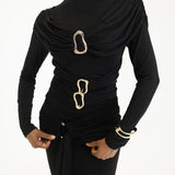 Alita Draped Top with Gold Accents