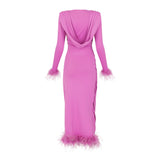 Lola Long Feather Sleeve Draped Maxi Dress