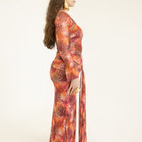 Jada Long Sleeve Asymmetrical Drape Maxi Mesh Dress