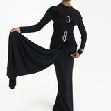 Lita Draped Tie Maxi Skirt in Black