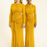 Lita Draped Tie Maxi Skirt in Mustard