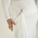 Lita Draped Tie Maxi Skirt in White