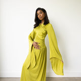 Mide Maxi Dress with Long Flowy Sleeves Chartreuse