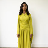 Mide Maxi Dress with Long Flowy Sleeves Chartreuse