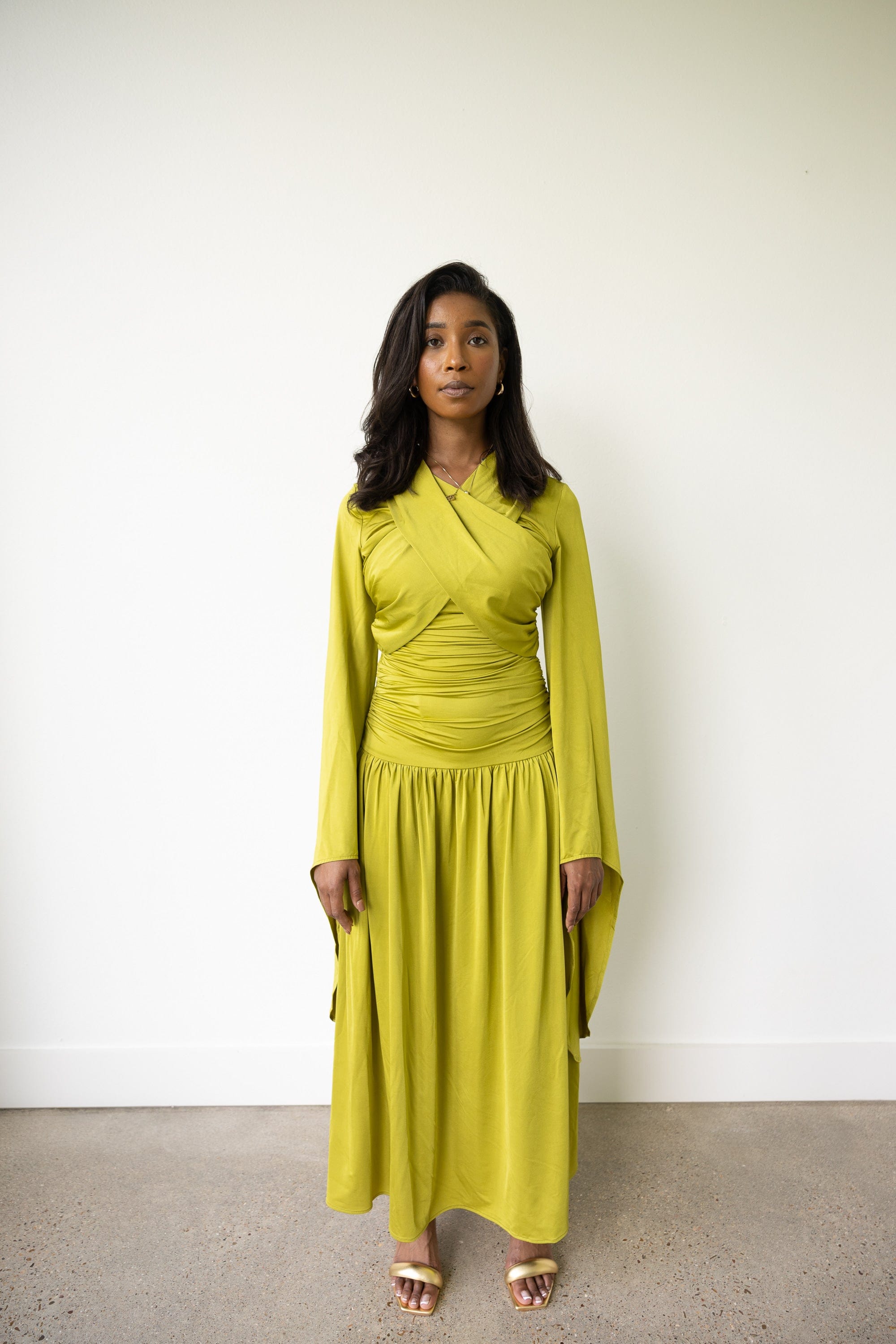 Mide Maxi Dress with Long Flowy Sleeves Chartreuse Mide Maxi Dress with Long Flowy Sleeves Chartreuse