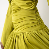Mide Maxi Dress with Long Flowy Sleeves Chartreuse