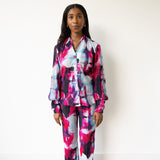 Lara Printed Plisse Long Sleeve Top