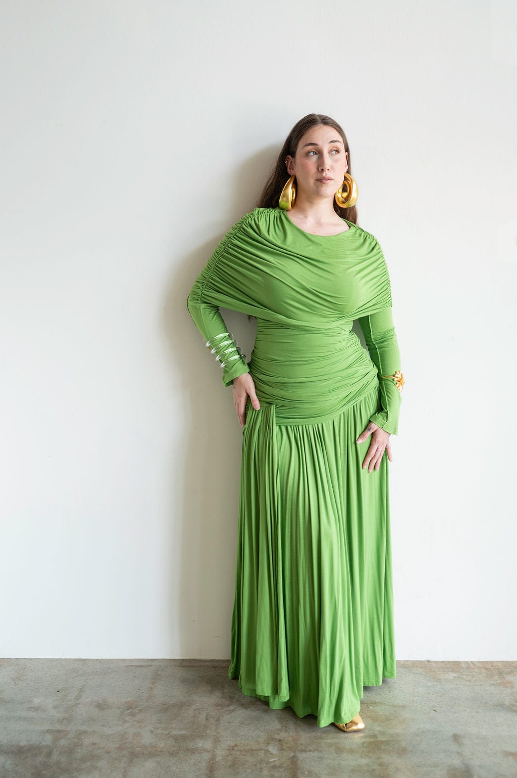 Lira Draped Maxi Skirt in Apple Green M Lira Draped Maxi Skirt in Apple Green M