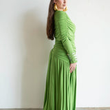 Lira Draped Maxi Skirt in Apple Green