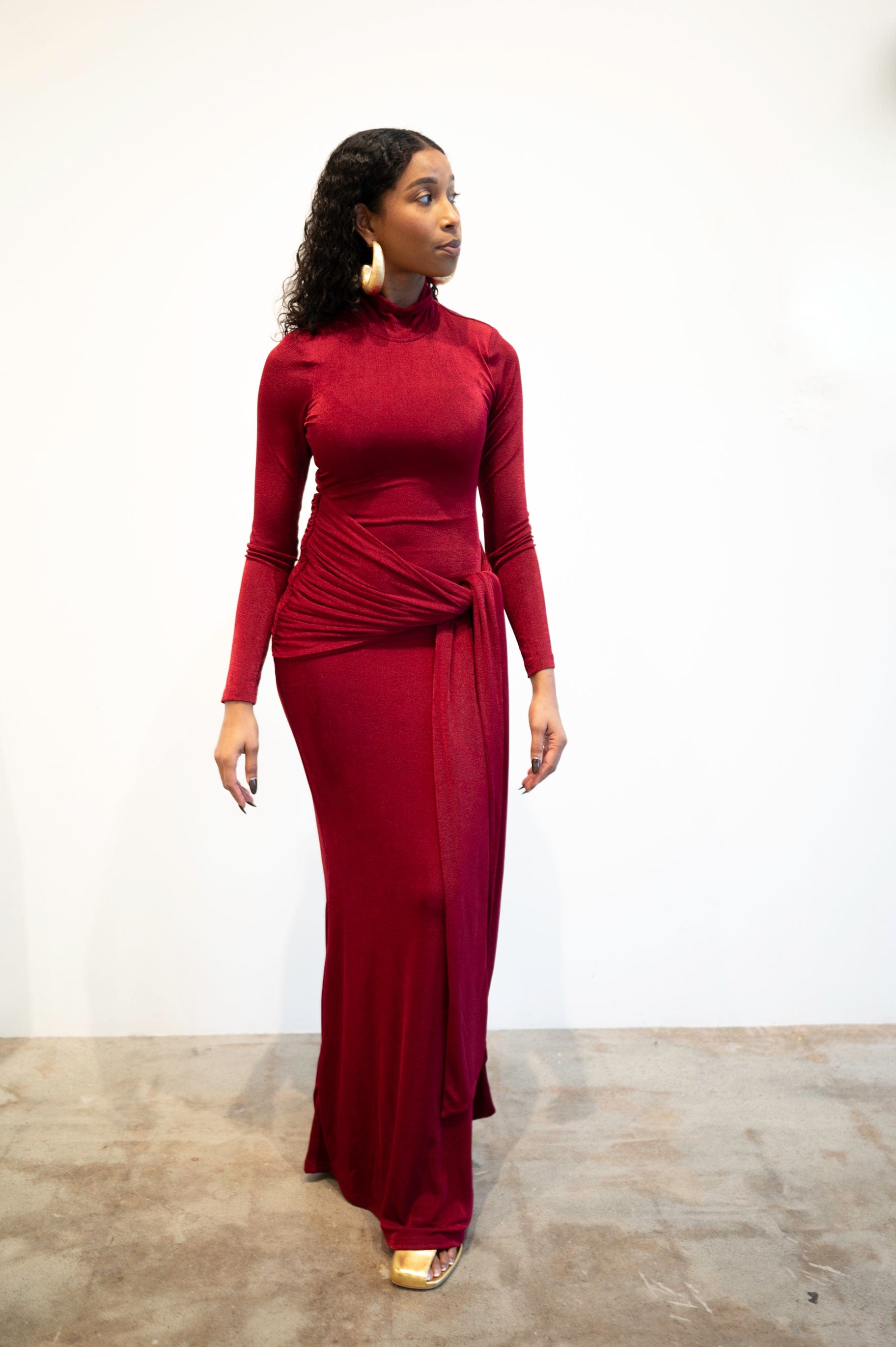 Liv Long Sleeve Slinky Dress in Burgundy 1XL Liv Long Sleeve Slinky Dress in Burgundy 1XL
