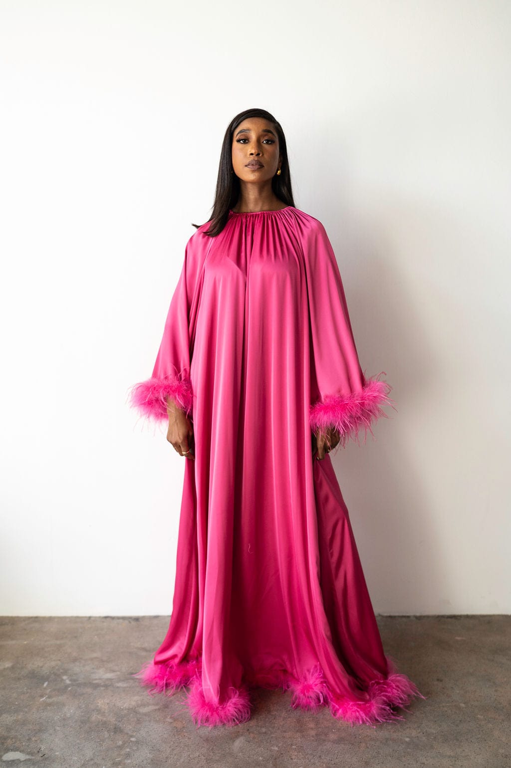 open lace back dress Hot Pink Long Sleeves Midi Length Black Girl Party Dress with Feather, open lace back dress Hot Pink Long Sleeves Midi Length Black Girl Party Dress with Feather,