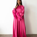Layla Feather Sleeve Maxi Dress in Hot Pink