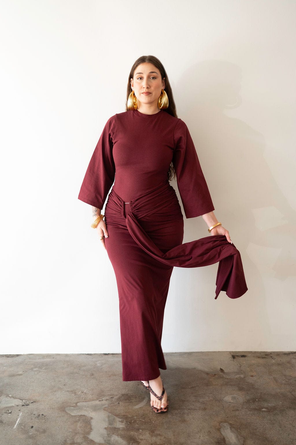 The Perfect Elevated T-Shirt Dress in Maroon XS The Perfect Elevated T-Shirt Dress in Maroon XS