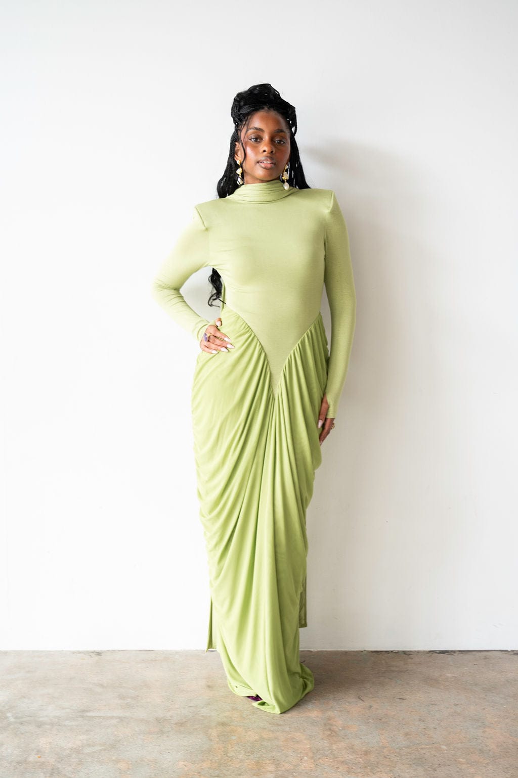 Luvie Long Sleeve Maxi Dress with Scarf in Apple Green 2XL Luvie Long Sleeve Maxi Dress with Scarf in Apple Green 2XL