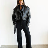 Jade 2-in-1 Convertible Vegan Leather Jacket in Black