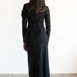 Lai High Waist Asymmetrical Button Skirt in Black with Gold Buttons