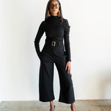 Nia High Waisted Corset Barrel Cropped Pants in Black