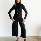 Nia High Waisted Corset Barrel Cropped Pants in Black