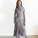 Lai High Waist Asymmetrical Button Skirt in Grey