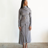Lai High Waist Asymmetrical Button Skirt in Grey