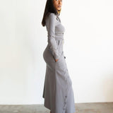 Lai High Waist Asymmetrical Button Skirt in Grey
