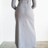 Lai High Waist Asymmetrical Button Skirt in Grey