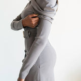 Nia Asymmetrical Shoulder Draped Long Sleeve Top in Grey