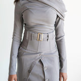 Lai High Waist Asymmetrical Button Skirt in Grey