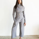 Nia Asymmetrical Shoulder Draped Long Sleeve Top in Grey