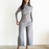 Nia High Waisted Corset Barrel Cropped Pants in Grey