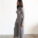 Nia High Waisted Corset Barrel Cropped Pants in Grey