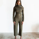 Nia High Waisted Corset Barrel Cropped Pants in Olive Green