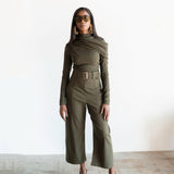 Nia High Waisted Corset Barrel Cropped Pants in Olive Green