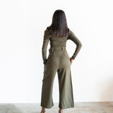 Nia High Waisted Corset Barrel Cropped Pants in Olive Green