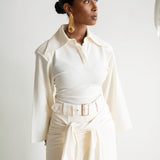 Inayah Exaggerated Collar Polo Shirt Ivory
