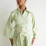 Inayah Exaggerated Collar Polo Shirt Sage Green