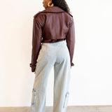 Jade 2-in-1 Convertible Vegan Leather Jacket in Burgundy