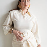 Inayah Exaggerated Collar Polo Shirt Ivory