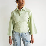 Inayah Exaggerated Collar Polo Shirt Sage Green